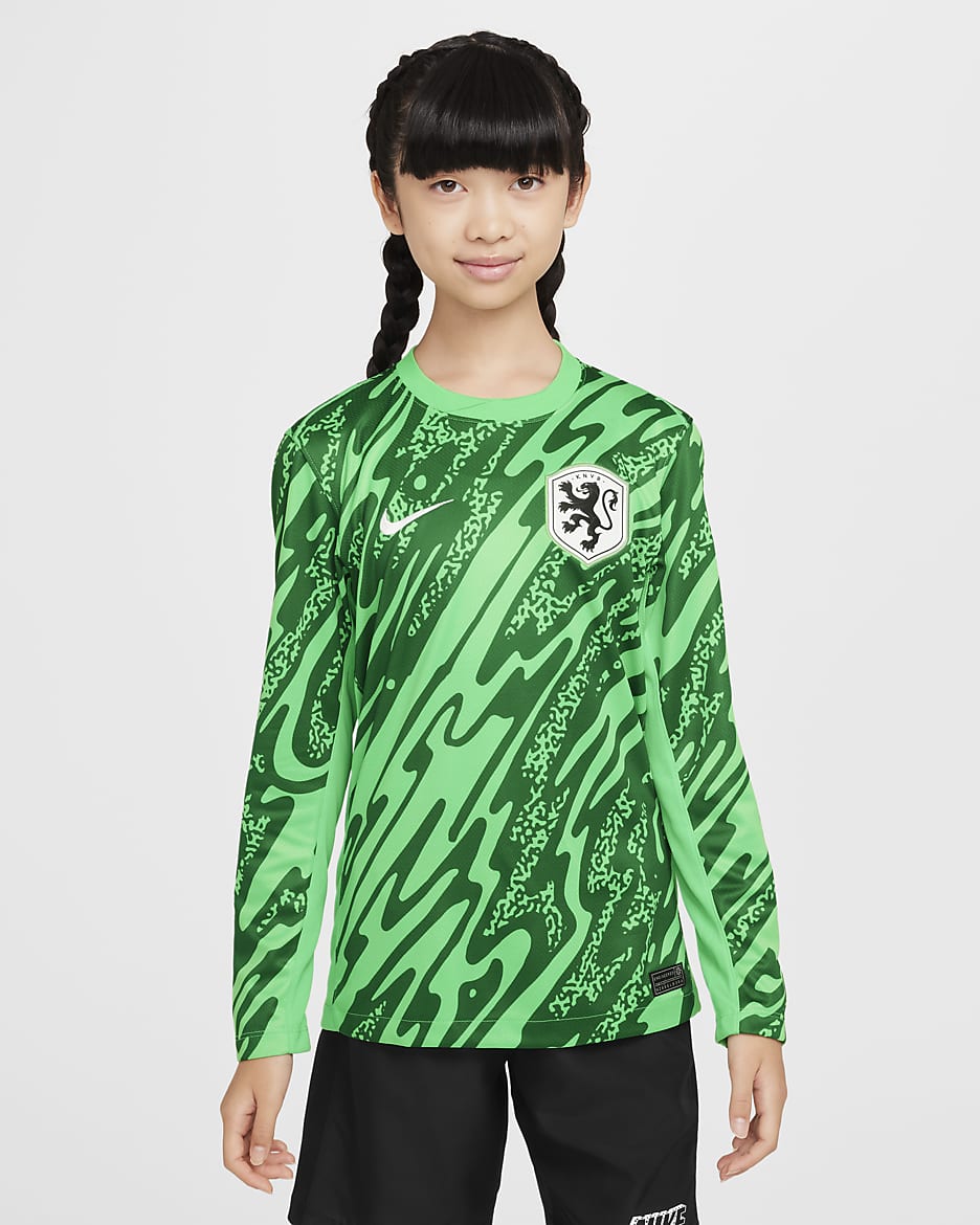 Netherlands (Women's Team) 2024/25 Stadium Goalkeeper Older Kids' Nike Dri-FIT Football Replica Shirt - Green Spark/Pine Green/White