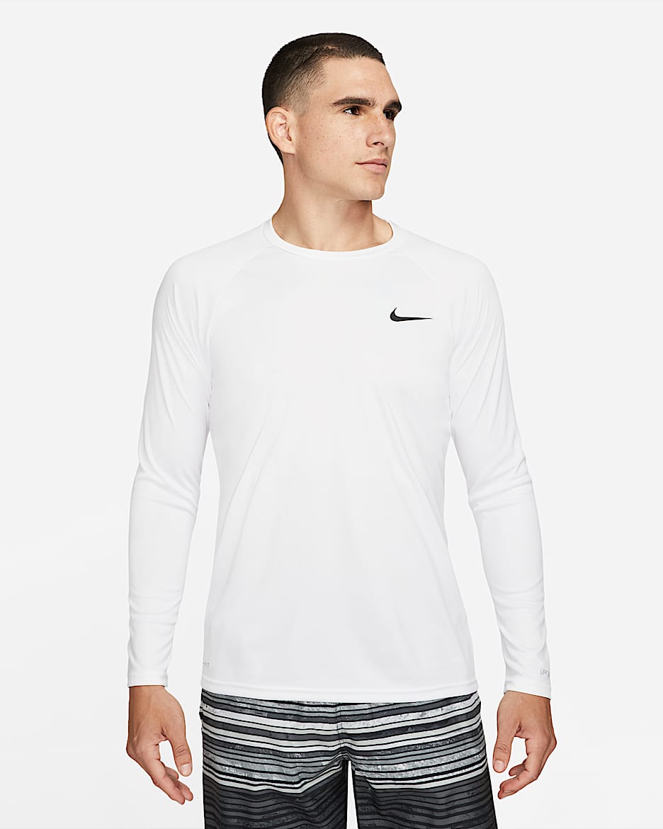 Camiseta Hydroguard de natación de manga larga para hombre Nike Essential - Blanco/Negro