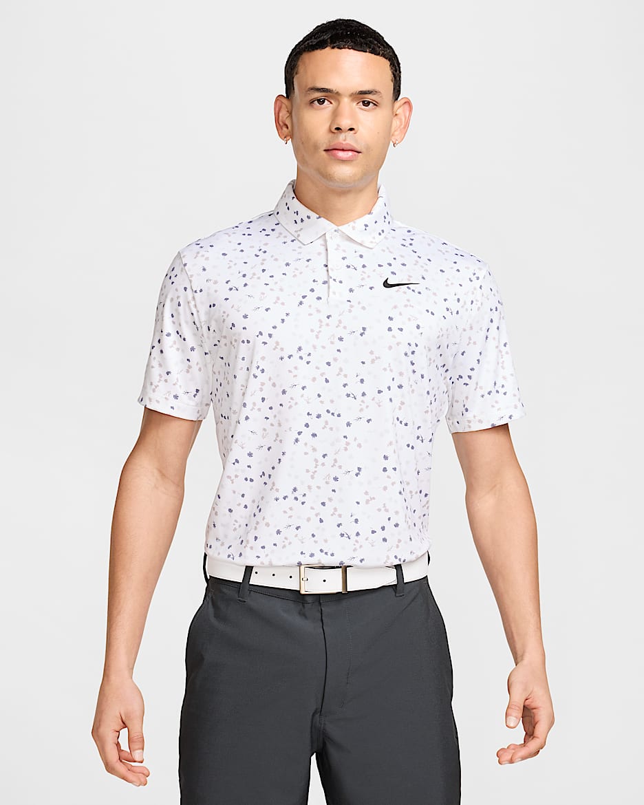 Polo de golf floral para hombre Nike Dri-FIT Tour - Blanco/Carbón claro/Negro