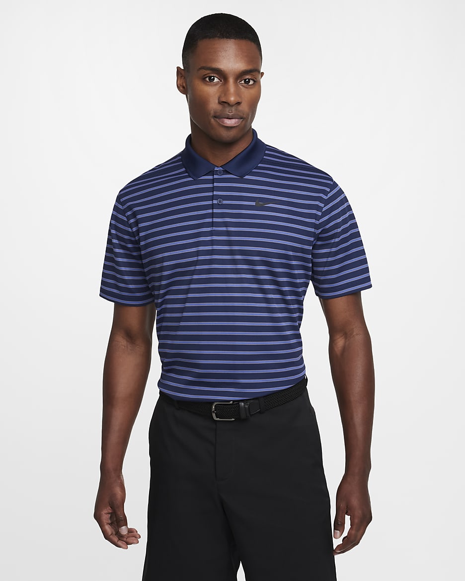 Nike Dri-FIT Victory gestreiftes Golf-Poloshirt für Herren - Midnight Navy/Schwarz