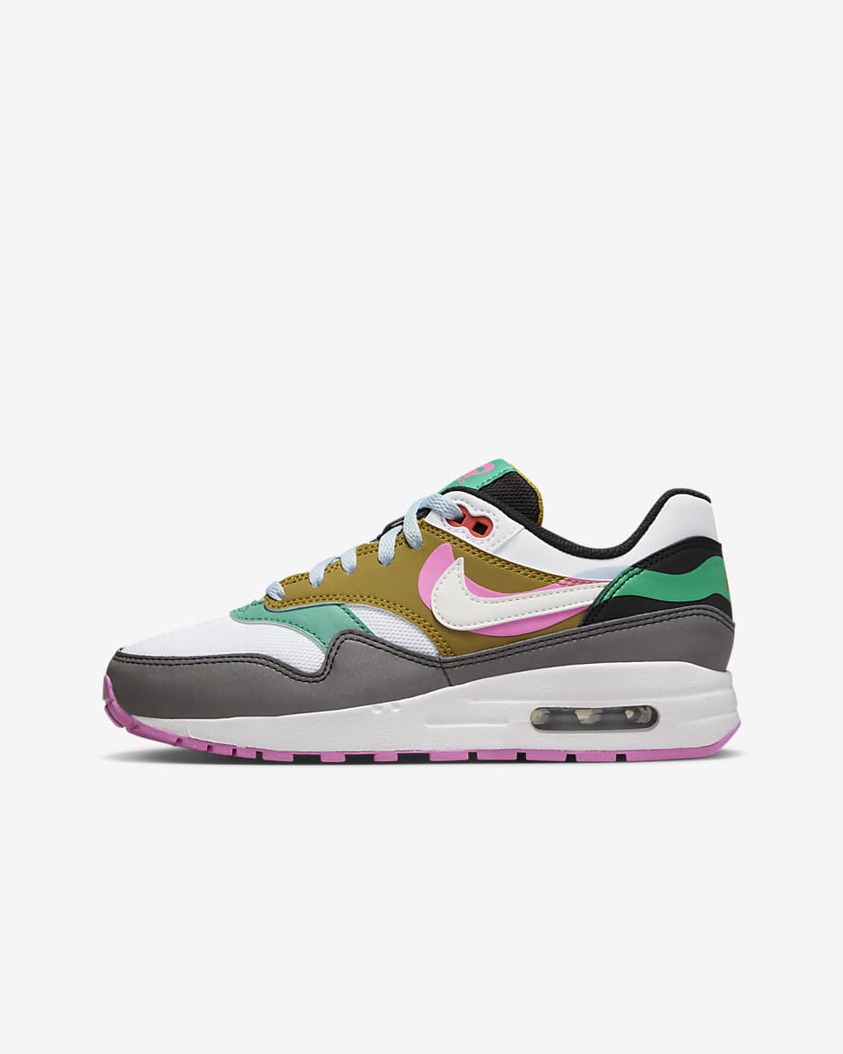 Nike Air Max 1 SE Big Kids' Shoes - Black/Playful Pink/Stadium Green/White