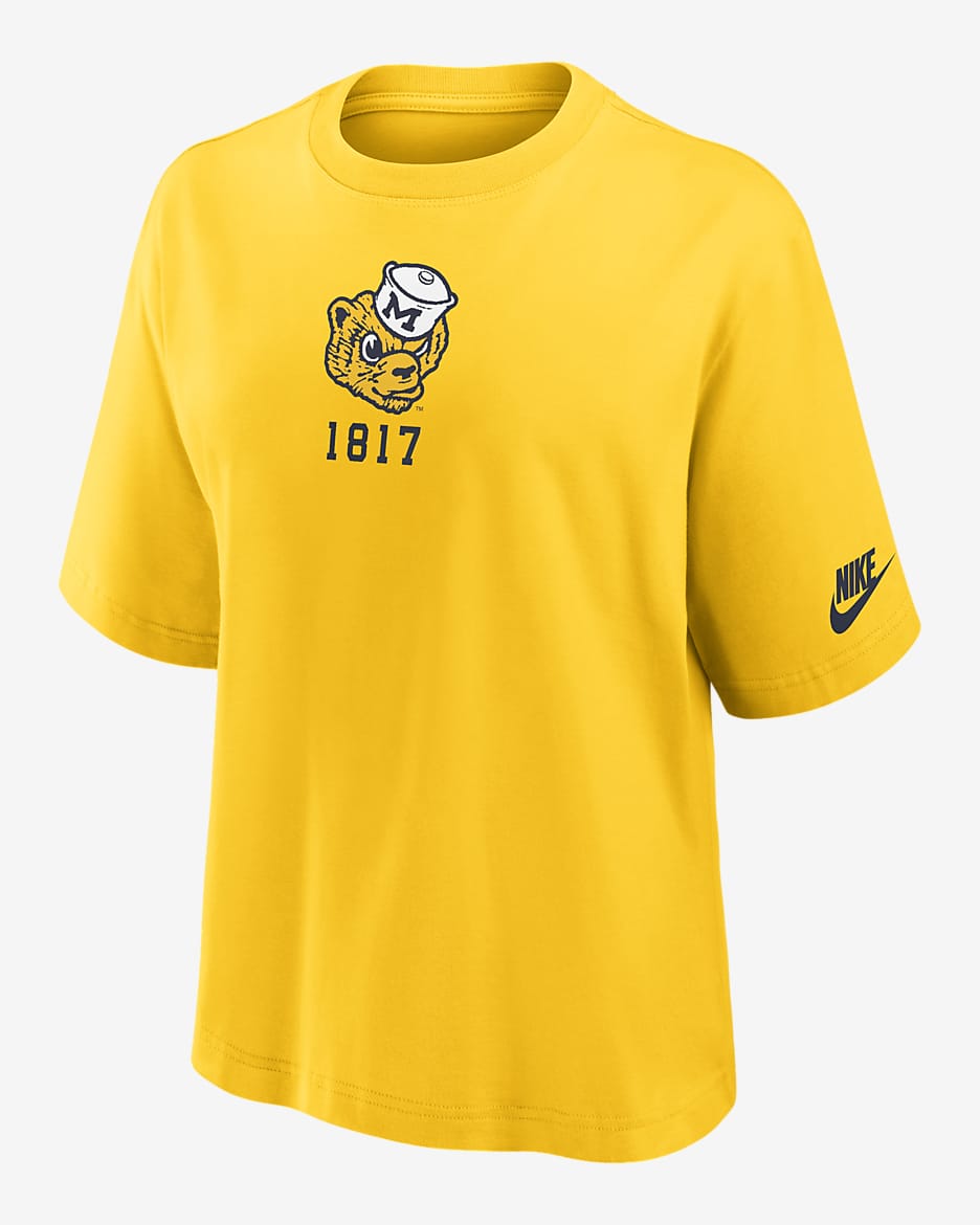 Michigan Wolverines Legacy Established Boxy Women's Nike College T-Shirt - Amarillo