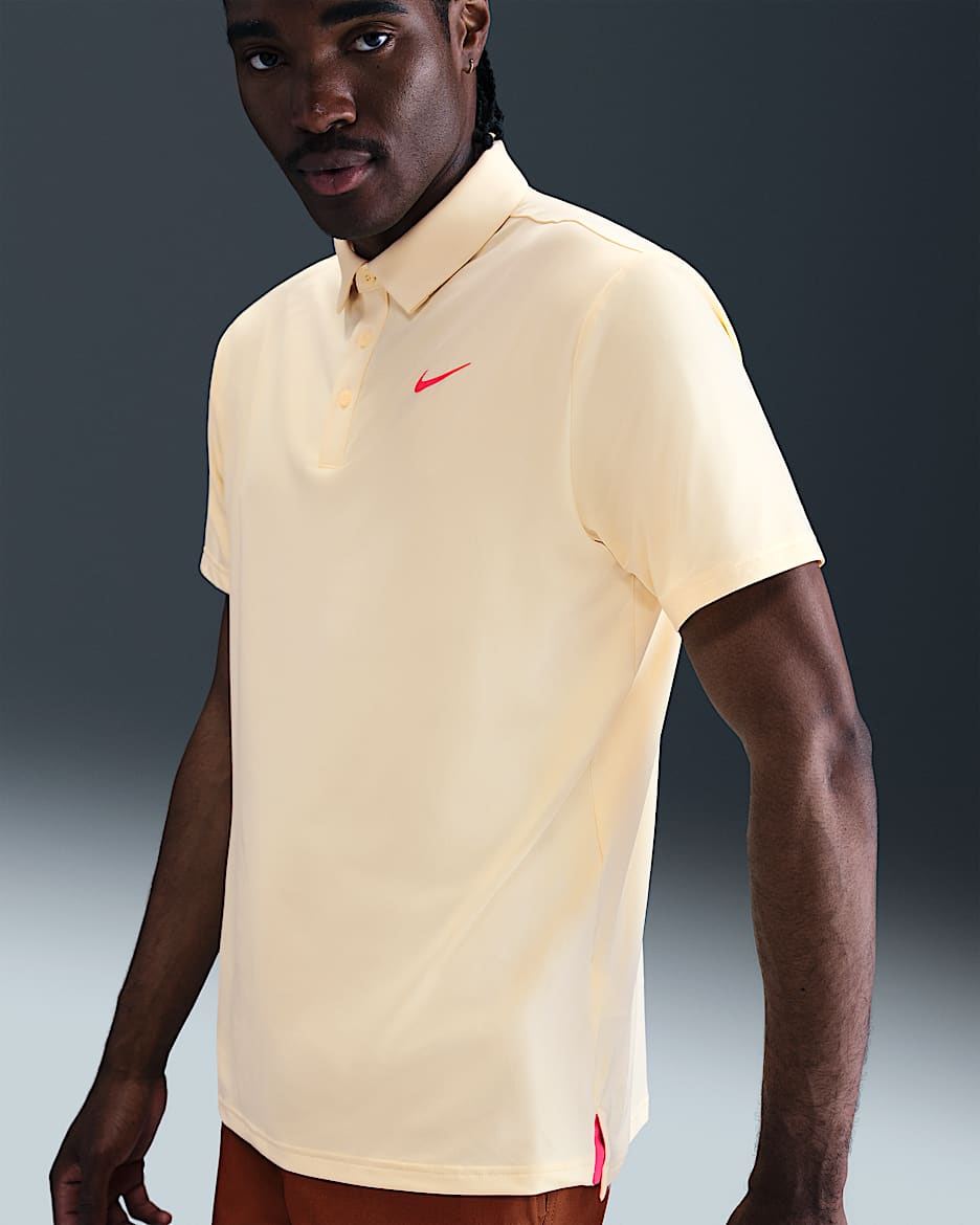 Męska gładka koszulka polo do golfa Dri-FIT Nike Tour - Muslin/Bright Crimson