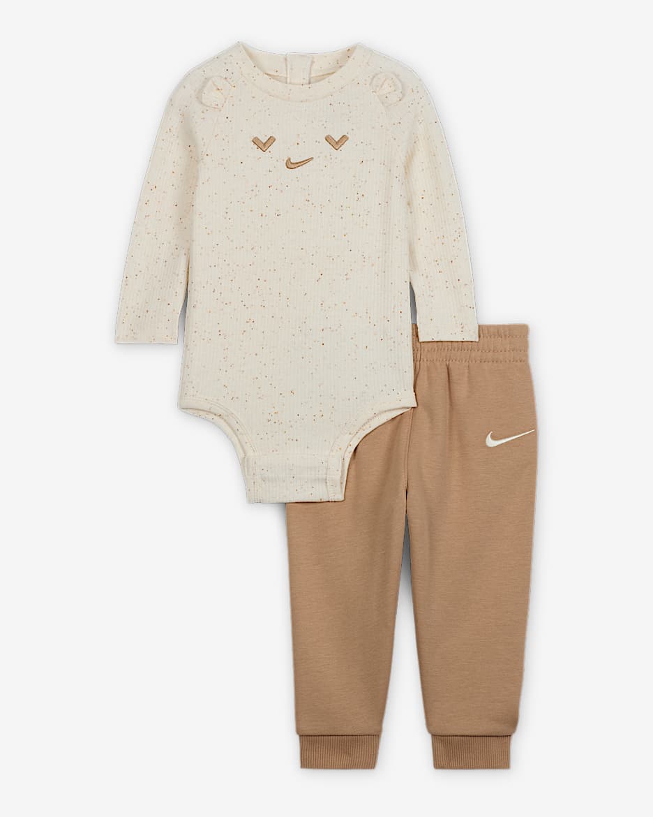 Nike Cozy Comfort Baby (0-9M) 2-Piece Long Sleeve Bodysuit Set - Hemp