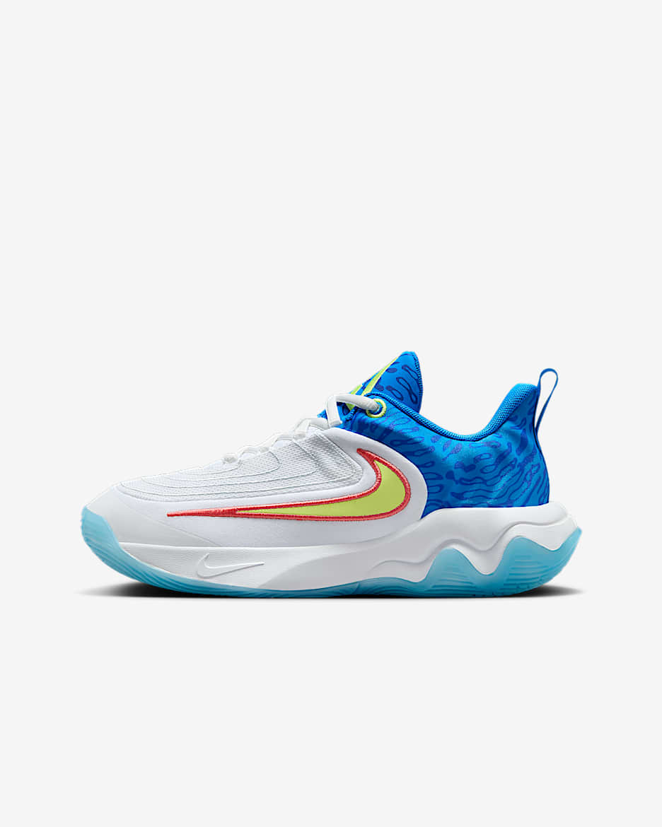 Tenis de básquetbol para niños grandes Giannis Immortality 4 SE - Blanco/Azul foto/Hiperroyal/Toque de limón claro