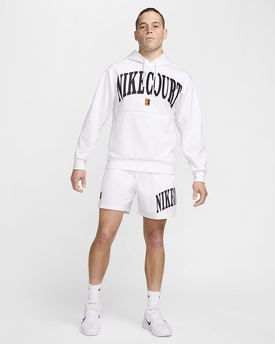 NikeCourt Heritage Sudadera con capucha de tenis de tejido Fleece Dri-FIT - Hombre - Blanco/Negro/Flat Pewter