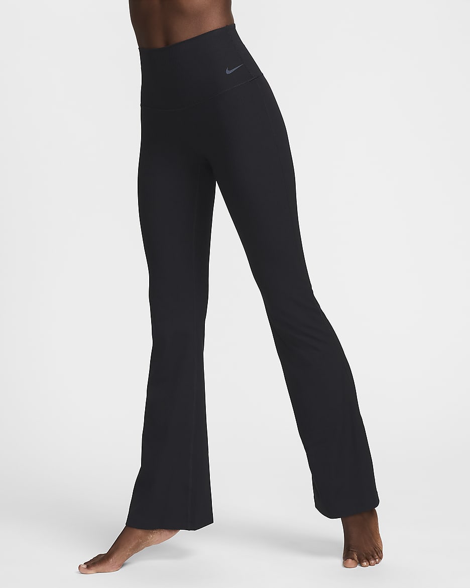 Legging évasé taille haute à maintien léger et coupe longue Nike Zenvy Rib pour femme - Noir/Noir