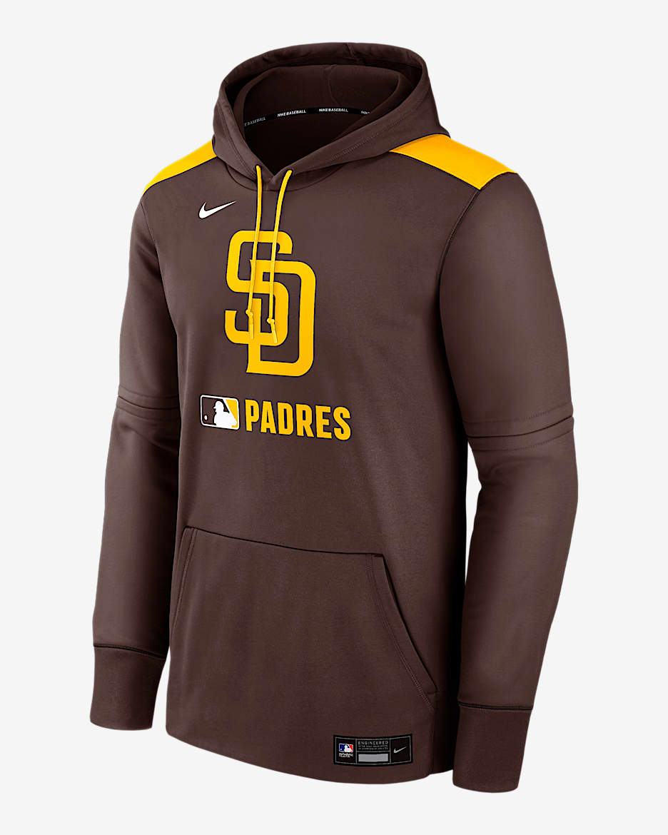 Sudadera con gorro sin cierre Nike Therma de la MLB para hombre San Diego Padres Authentic Collection - Marrón