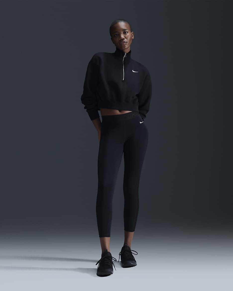 Sweatshirt recortada com fecho até meio Nike Sportswear Phoenix Fleece para mulher - Preto/Sail