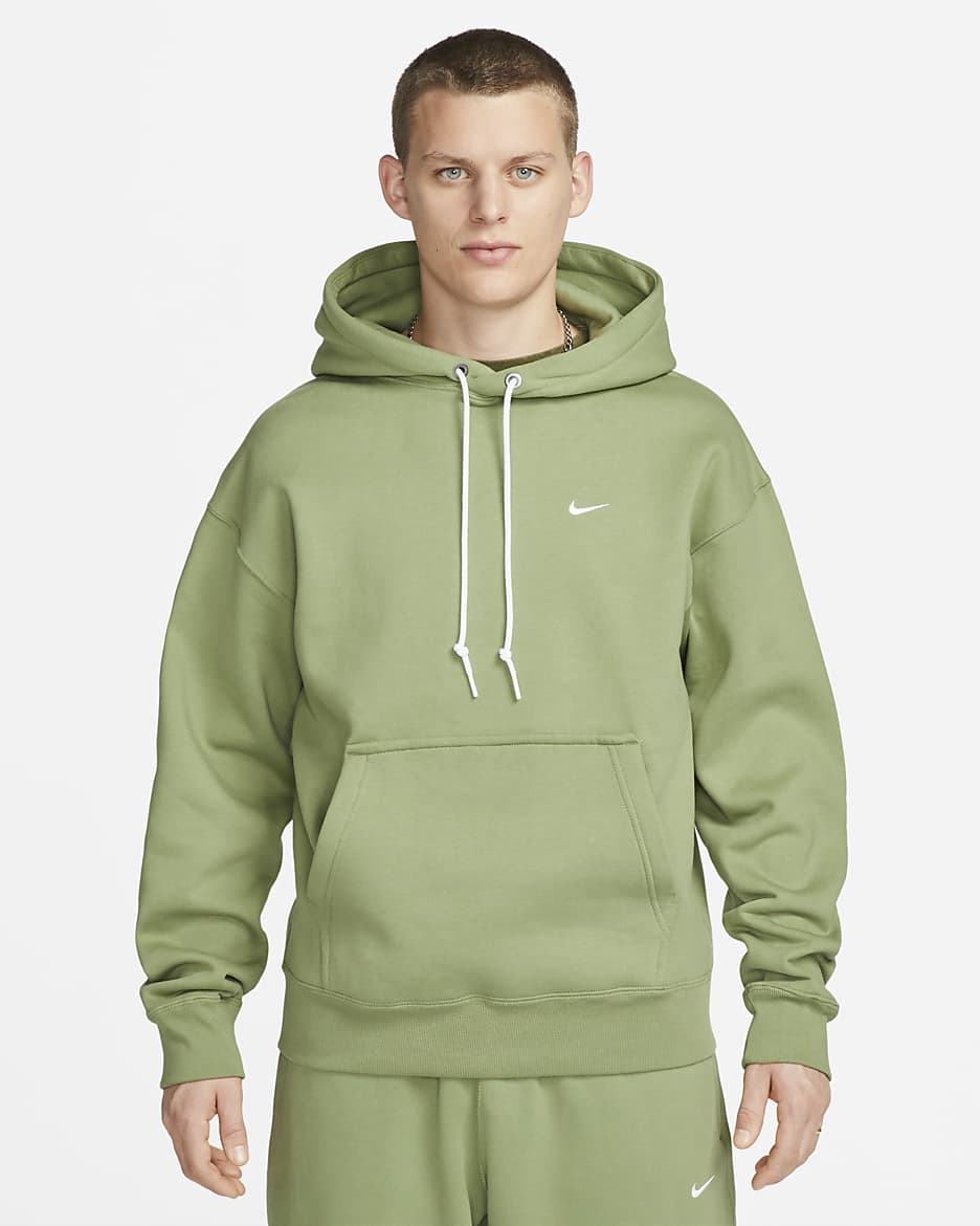 Nike Solo Swoosh Men's Fleece Pullover Hoodie - Oil Green/White