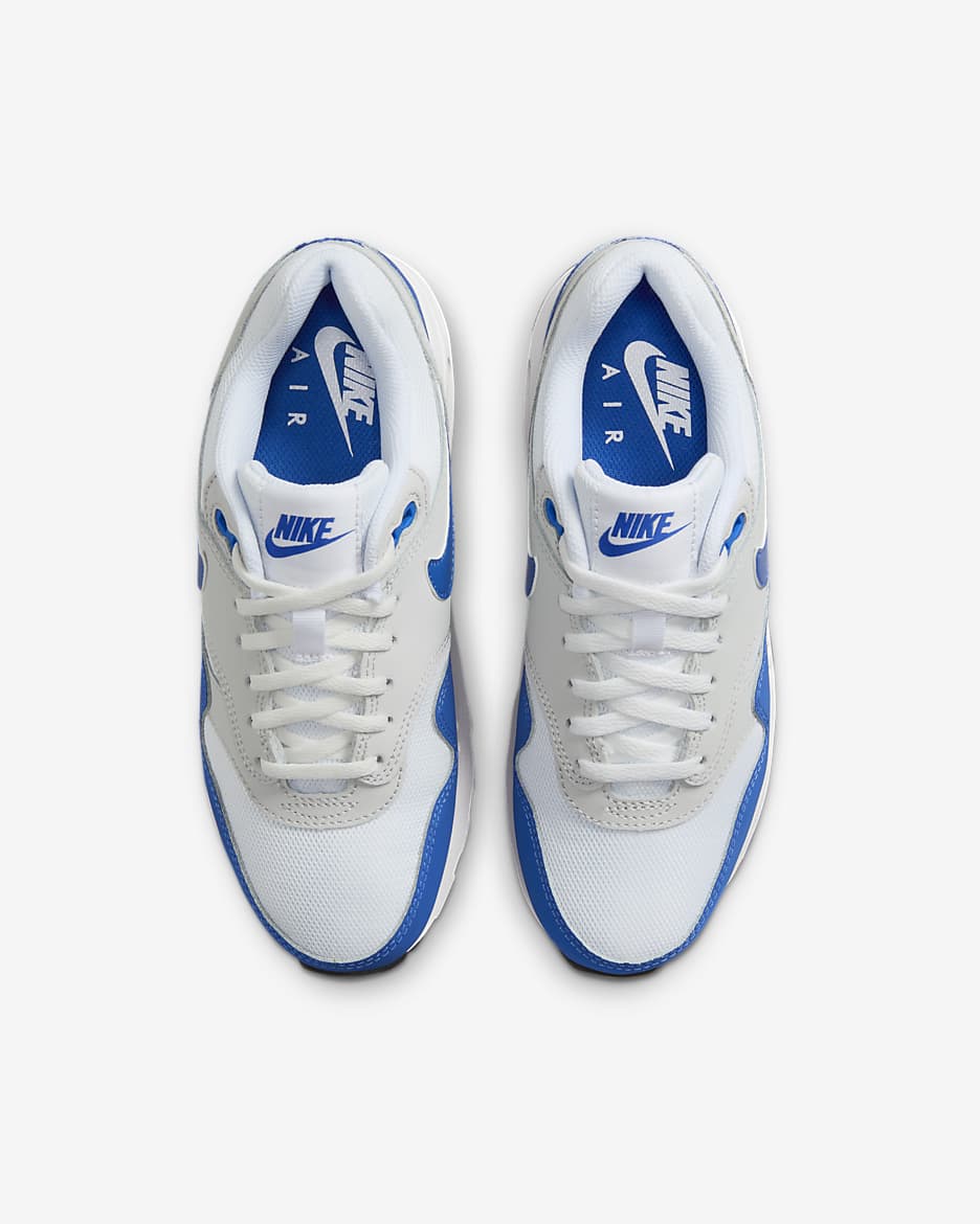 Air Max 1 sko til store barn - Hvit/Neutral Grey/Svart/Game Royal