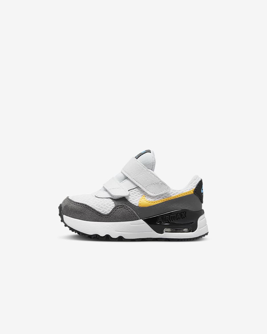 Nike Air Max SYSTM Tenis para bebé e infantil - Blanco/Gris hierro/Azul relámpago/Naranja láser