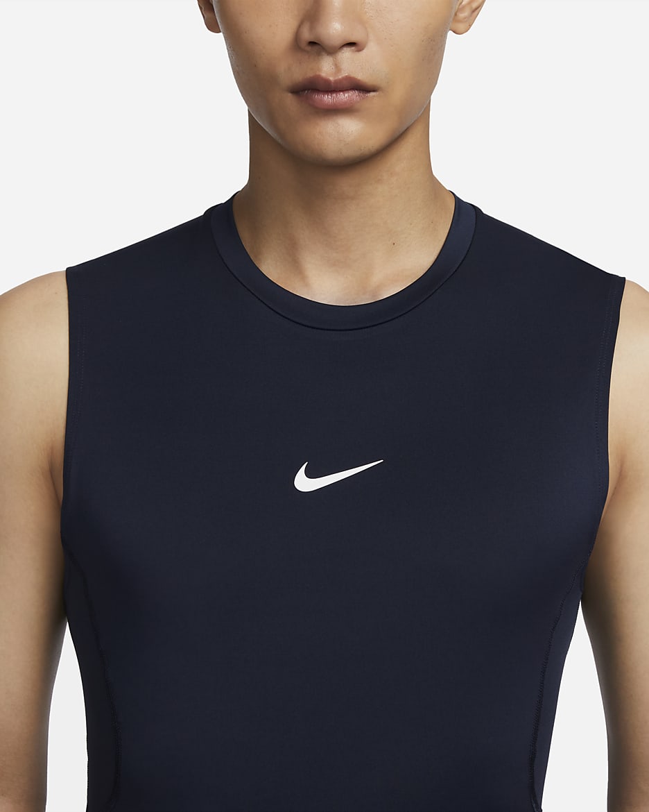 Nike Pro Men's Dri-FIT Tight Sleeveless Fitness Top - Obsidian/White