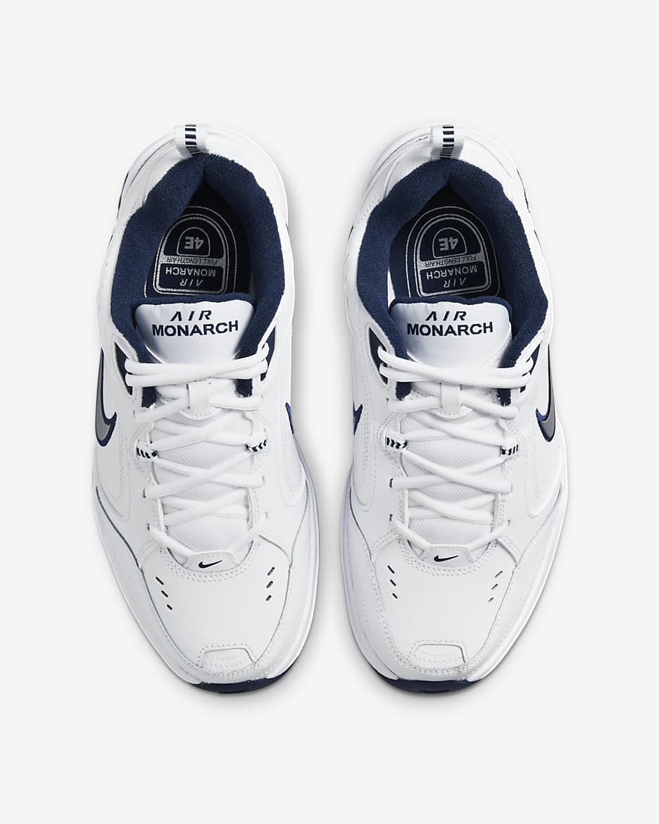 Nike Air Monarch IV-træningssko (ekstra bred) til mænd  - hvid/Midnight Navy/hvid/Metallic Silver