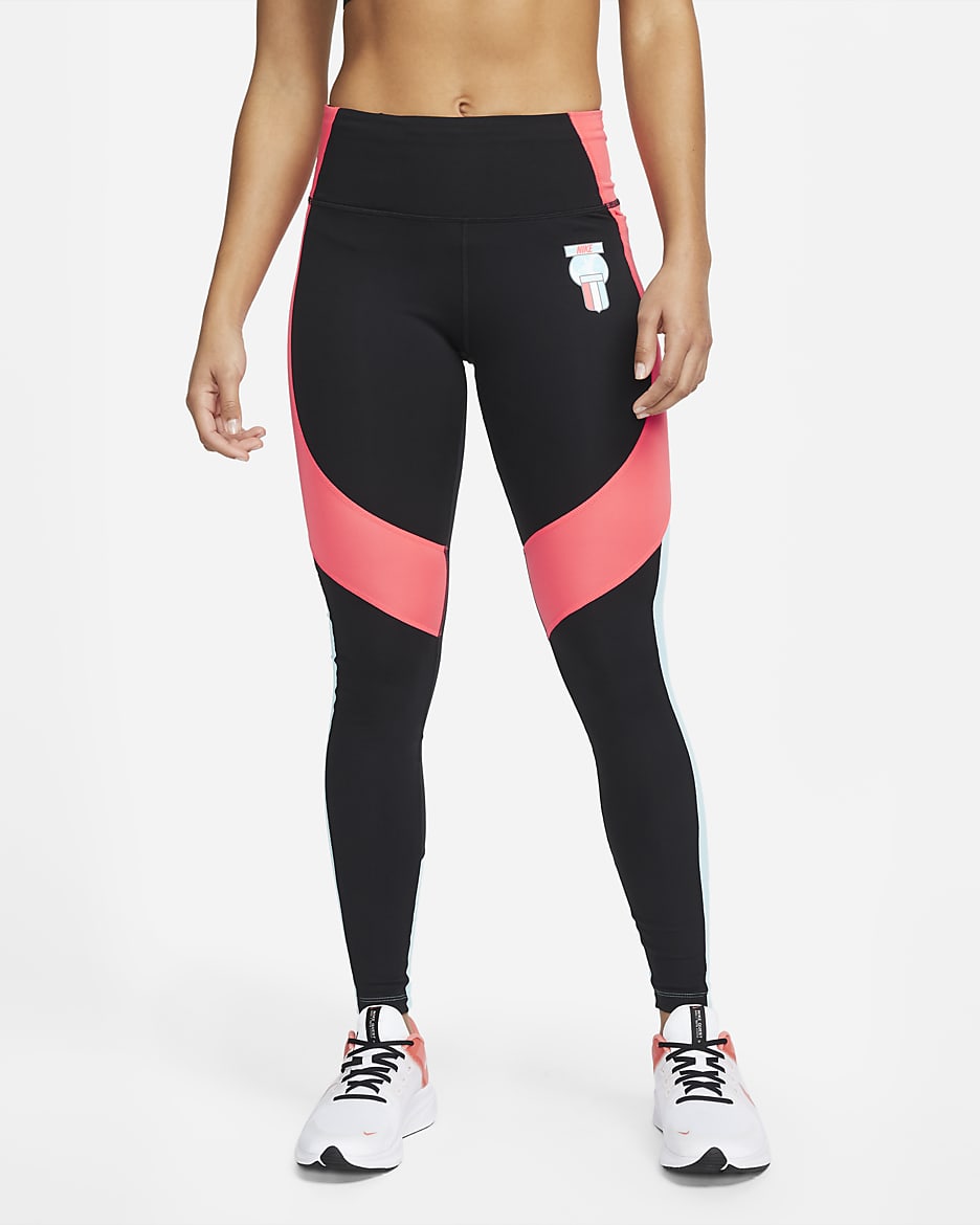 Leggings de running para mujer Nike Retro Run Fast - Negro/Carmesí láser/Copa