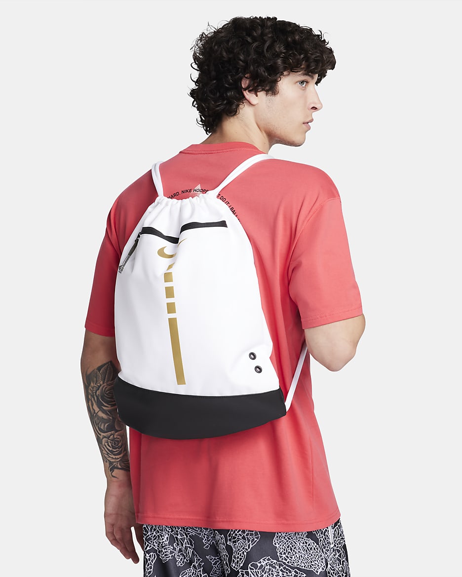 Nike Hoops Elite Drawstring Bag (17L) - White/Black/Metallic Gold