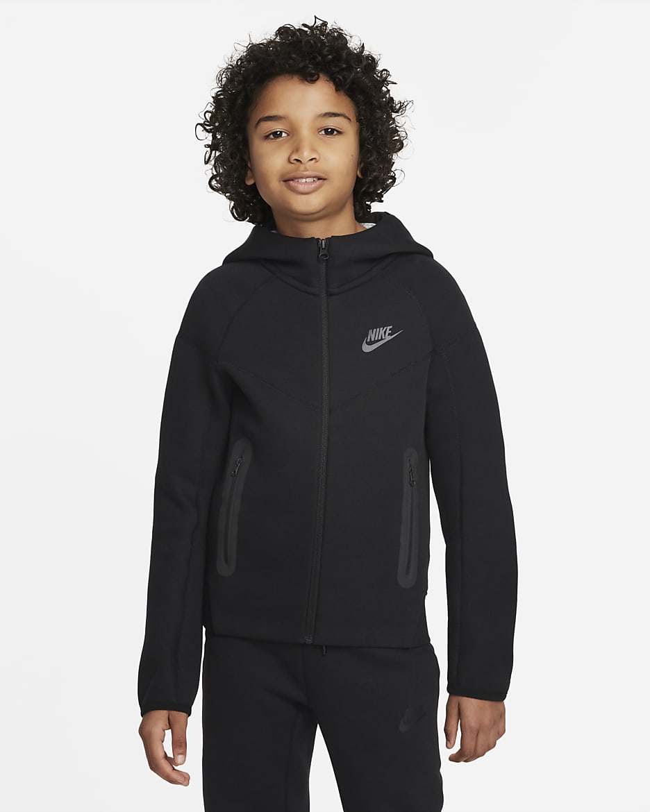 Nike Sportswear Tech Fleece hosszú cipzáras, kapucnis pulóver nagyobb gyerekeknek (fiúknak) - Fekete/Fekete/Fekete