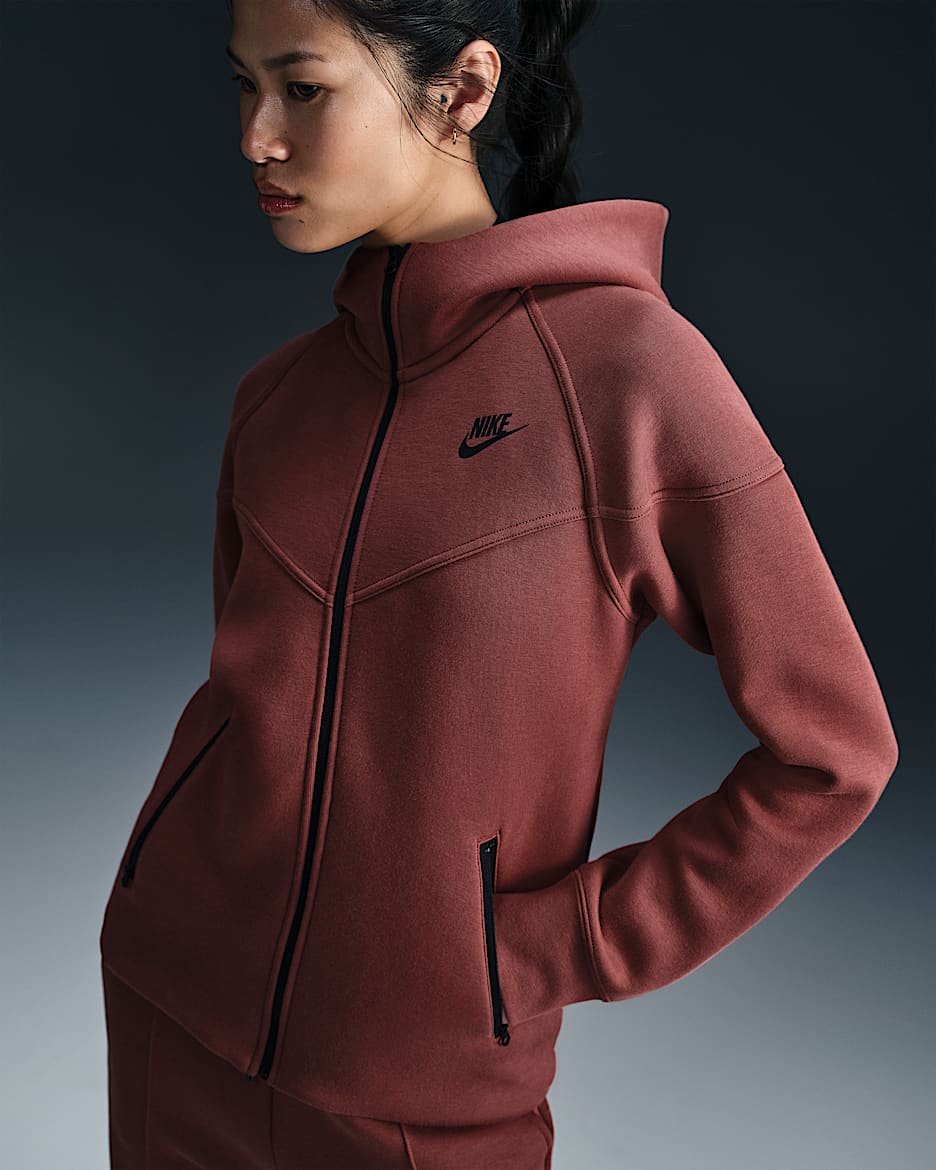 Sudadera con gorro de cierre completo para mujer Nike Sportswear Tech Fleece Windrunner - Rojo sepia/Negro