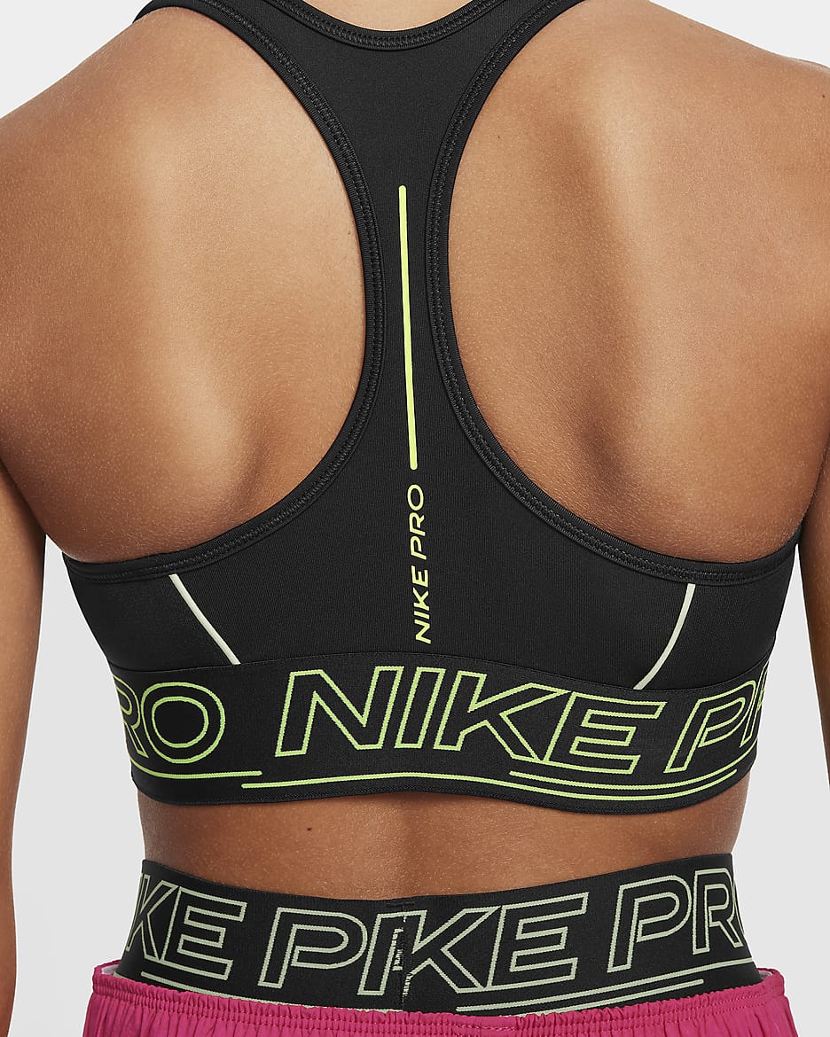 Nike Pro Swoosh Girls' Sports Bra - Black/Volt/Volt