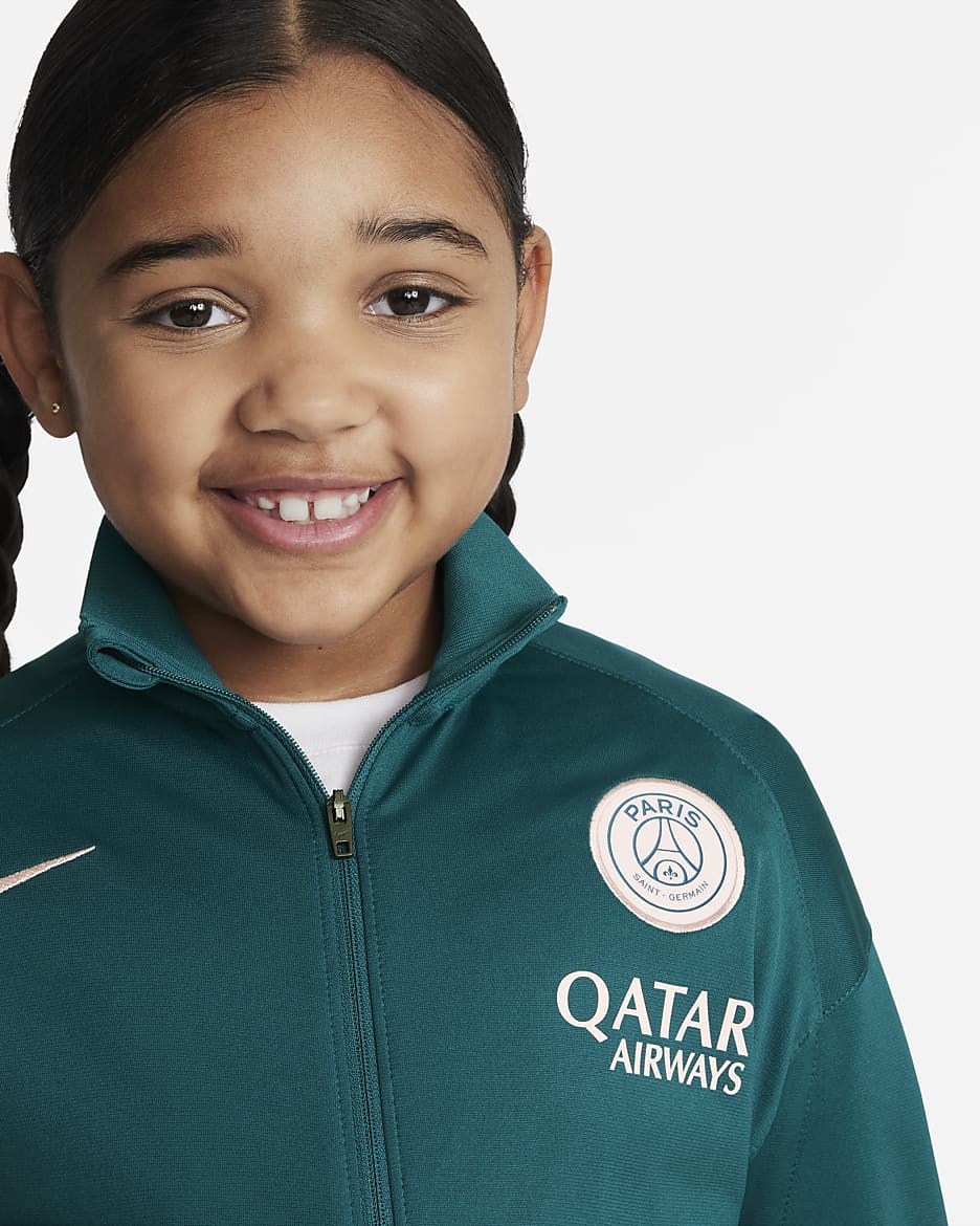 Paris Saint-Germain Strike Younger Kids' Nike Dri-FIT Football Knit Tracksuit - Geode Teal/Bordeaux/Guava Ice