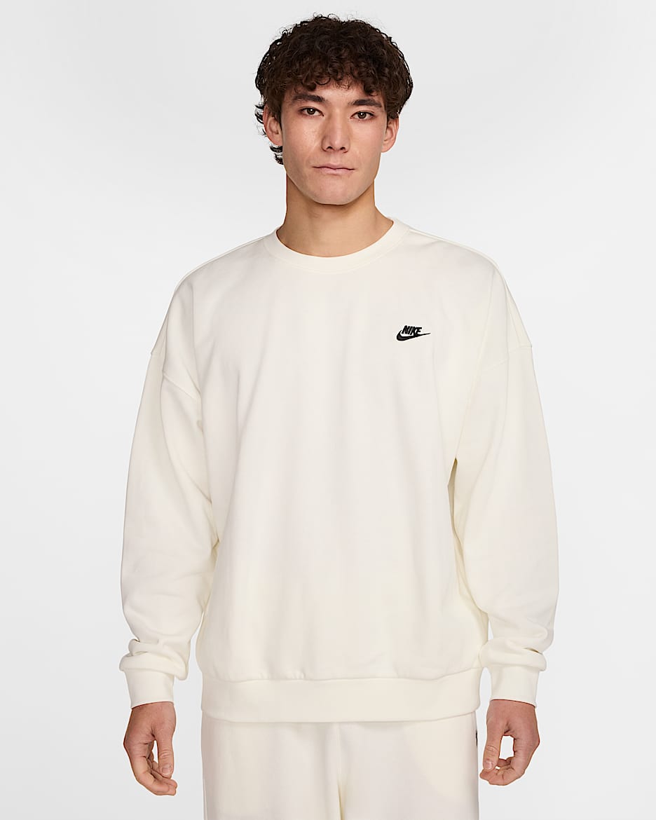 Nike Club Fleece Men's Oversized French Terry Crew - Sail/Sail/Black