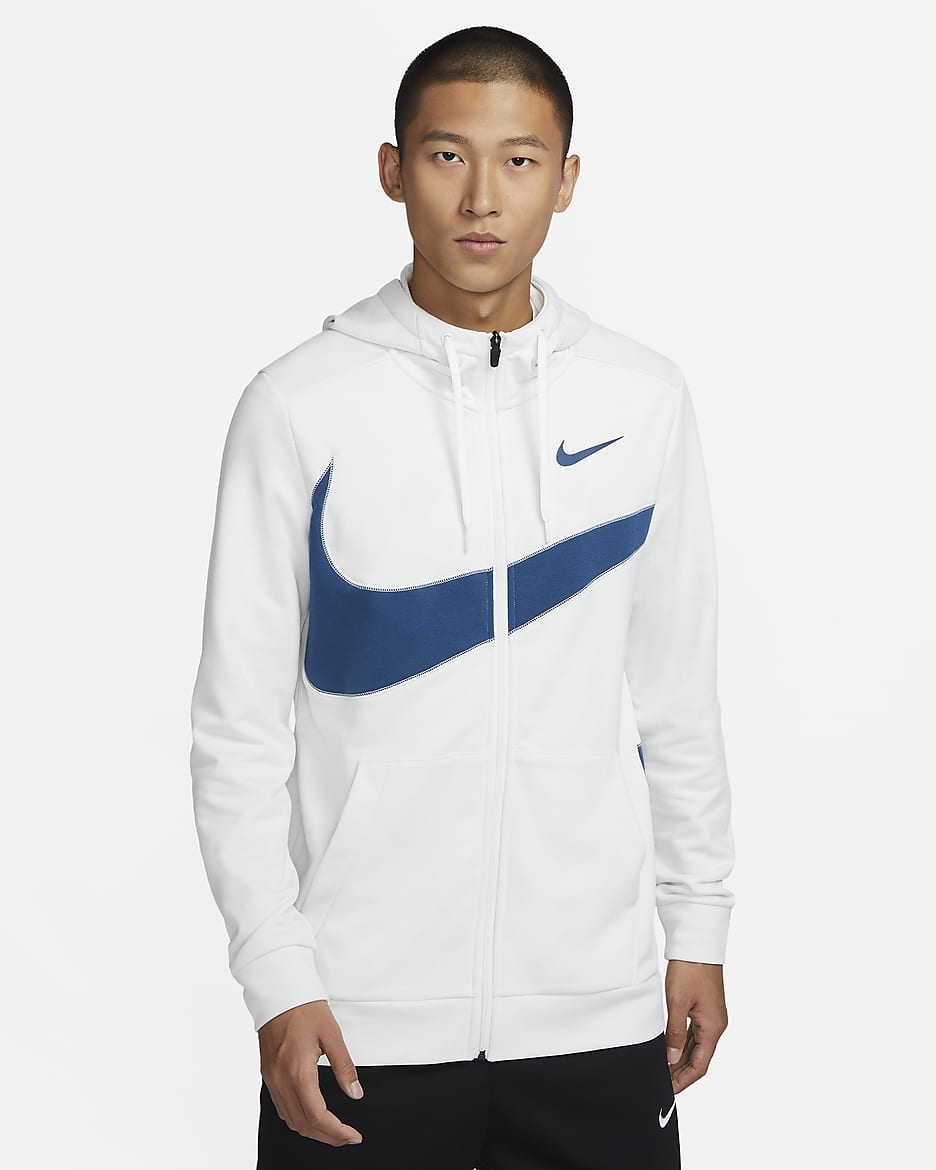 Nike Dri-FIT Men's Fleece Full-Zip Fitness Hoodie - Summit White/Court Blue