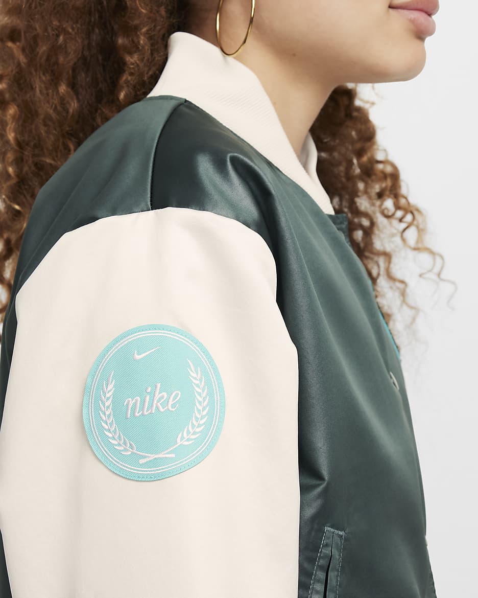 Nike Sportswear Girls' Varsity Jacket - Vintage Green/Light Bone