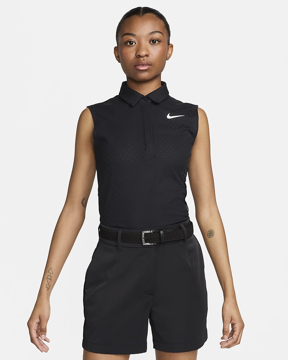 Polo de golf sin mangas Dri-FIT ADV para mujer Nike Tour - Negro/Blanco