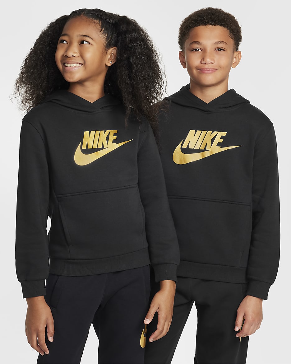Nike Sportswear Club Fleece Big Kids' Hoodie - Black/Metallic Gold