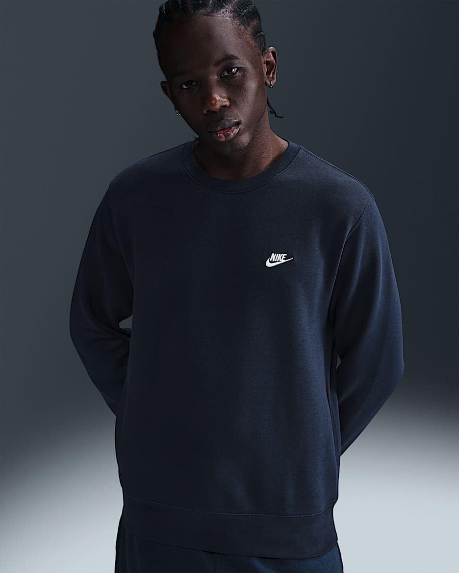 Nike Club Men's Fleece Crew - Obsidian/White
