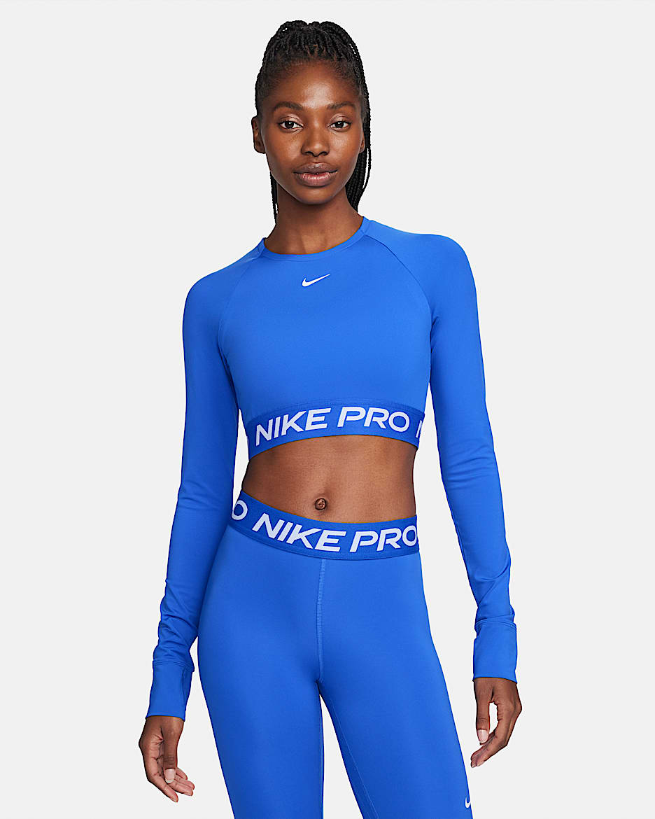 Nike Pro Dri-FIT verkürztes Longsleeve (Damen) - Hyper Royal/Weiß