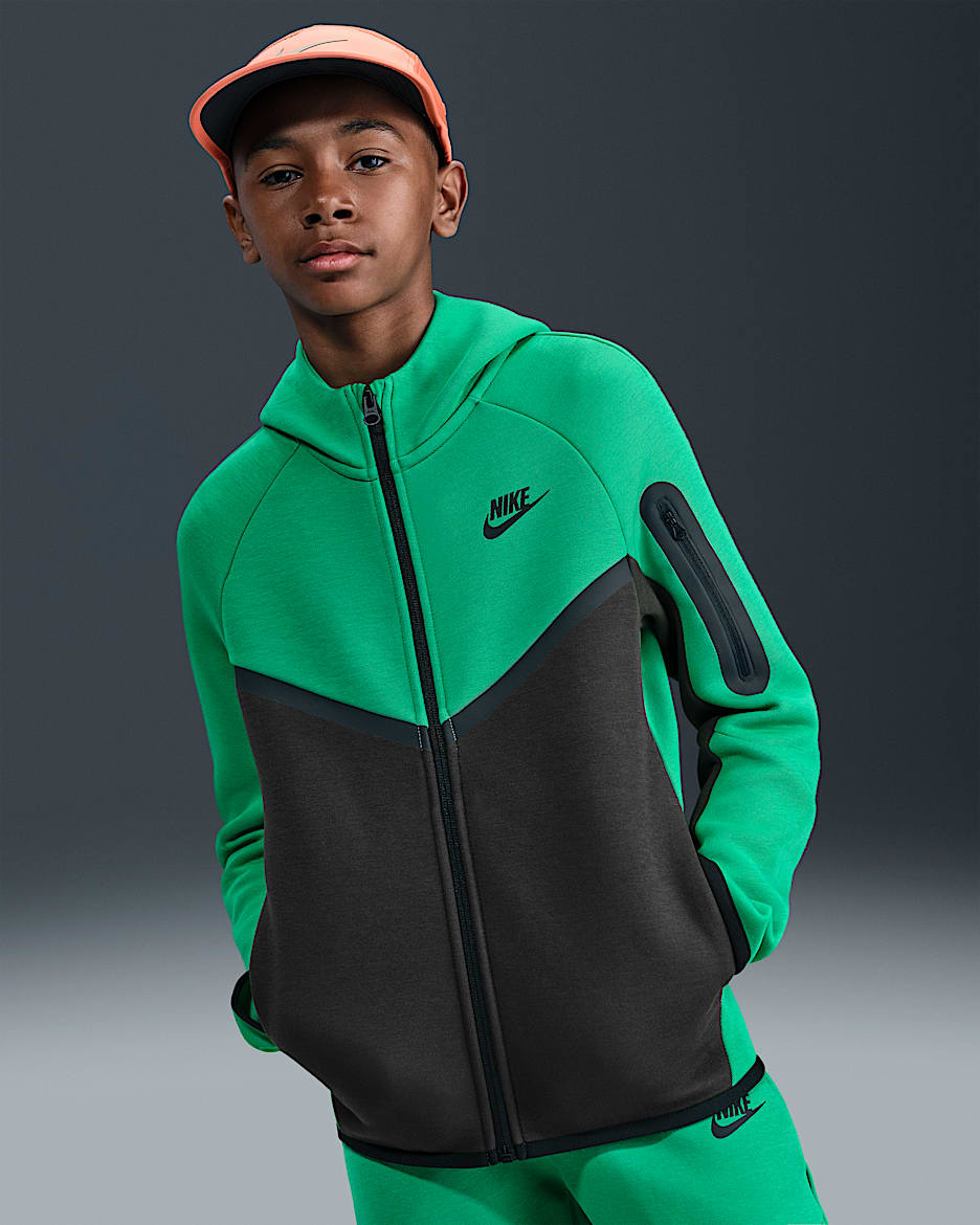 Nike Sportswear Tech Fleece Big Kids' Full-Zip Hoodie - Stadium Green/Sequoia/Black/Black
