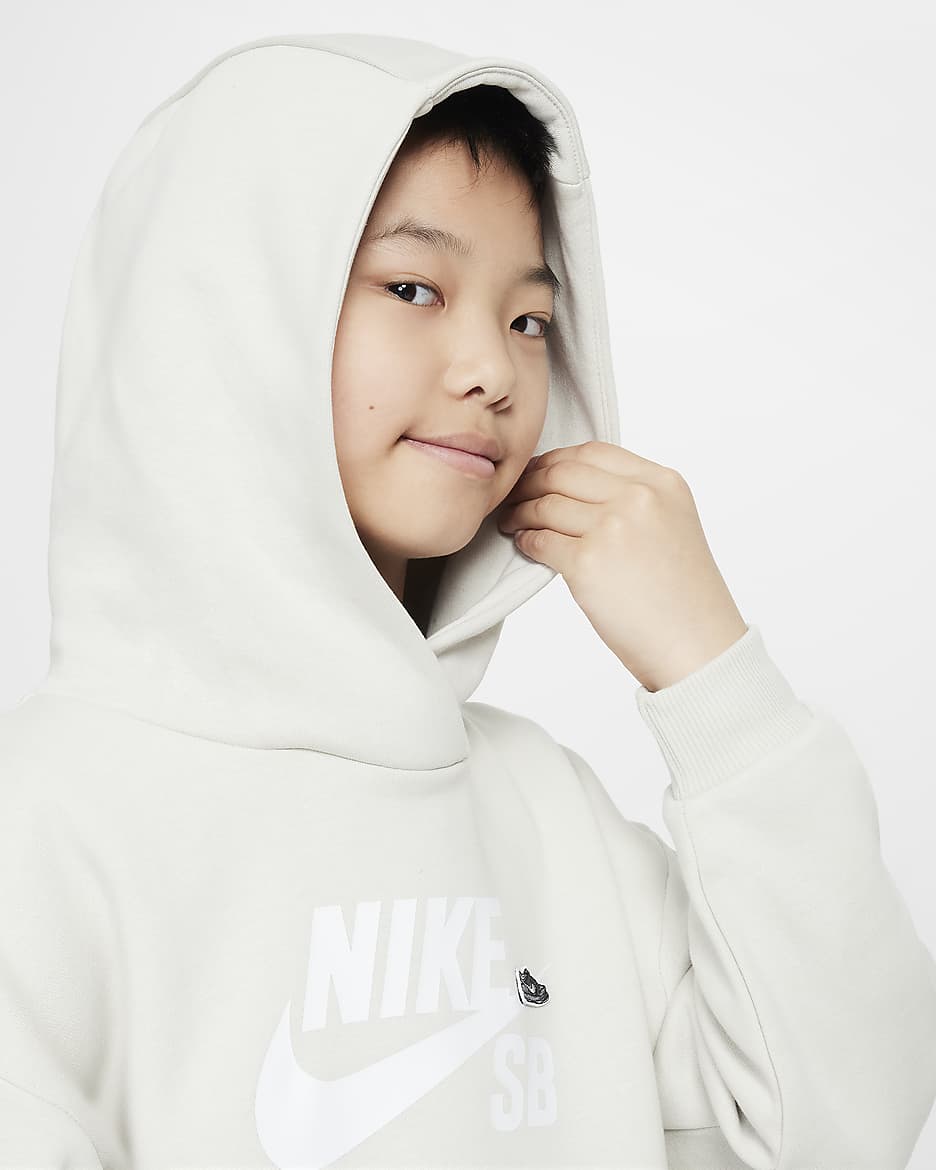 Sudadera con gorro sin cierre oversized para niños talla grande Nike SB Icon Fleece EasyOn - Hueso claro/Blanco