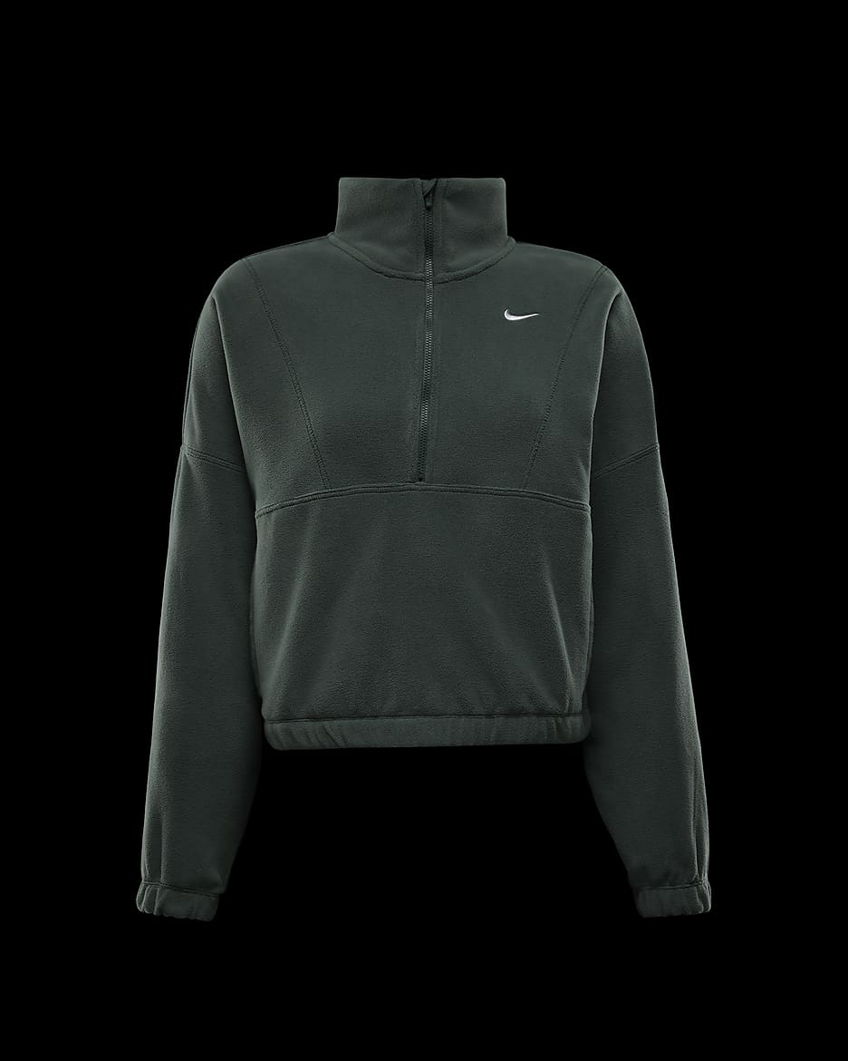 Nike One Therma-FIT Oversize-Oberteil aus Fleece mit Halbreißverschluss (Damen) - Vintage Green/Weiß