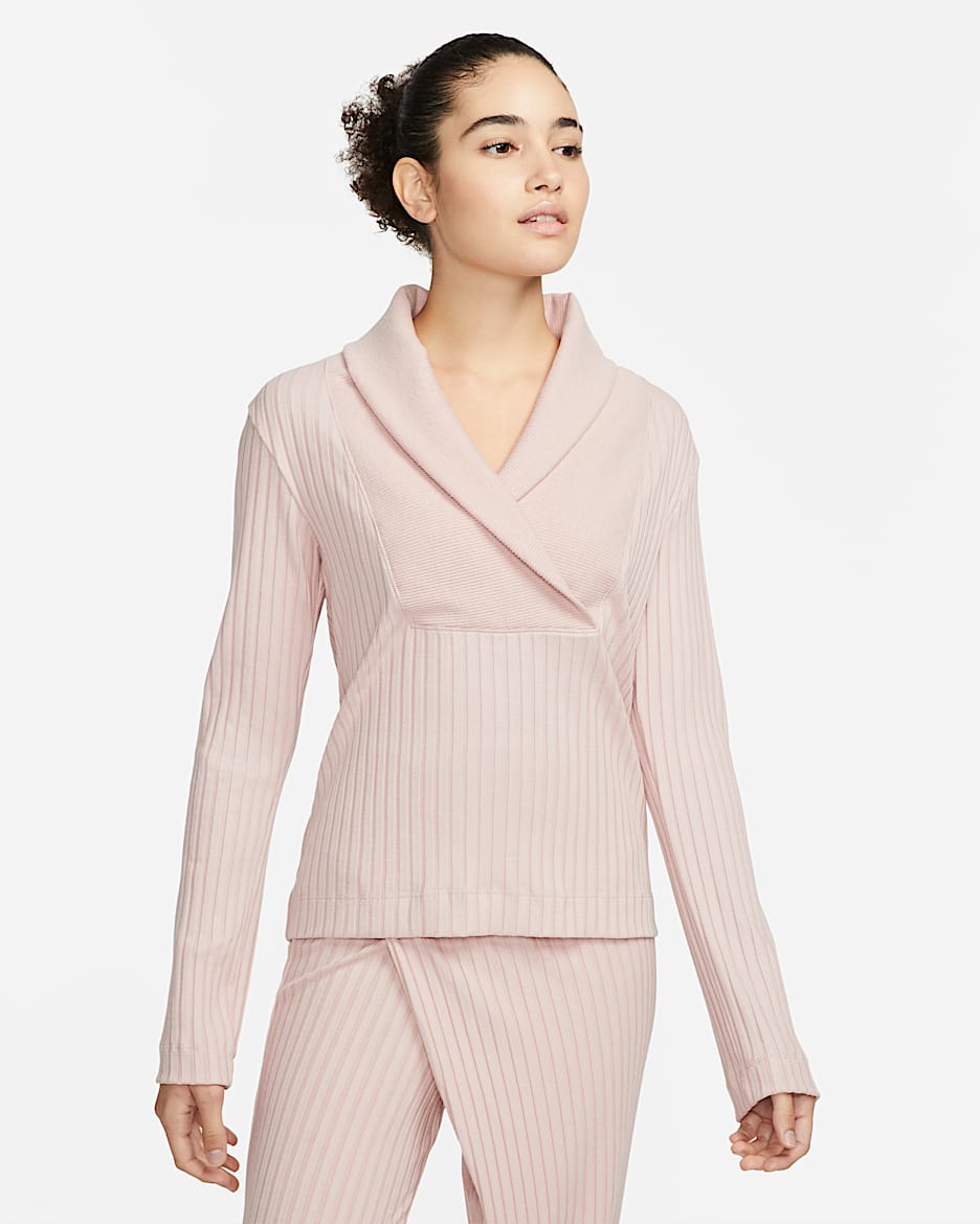 Sudadera de tela de canalé para mujer Nike Yoga Luxe - Rosa Oxford/Jaspeado/Rosa suave claro