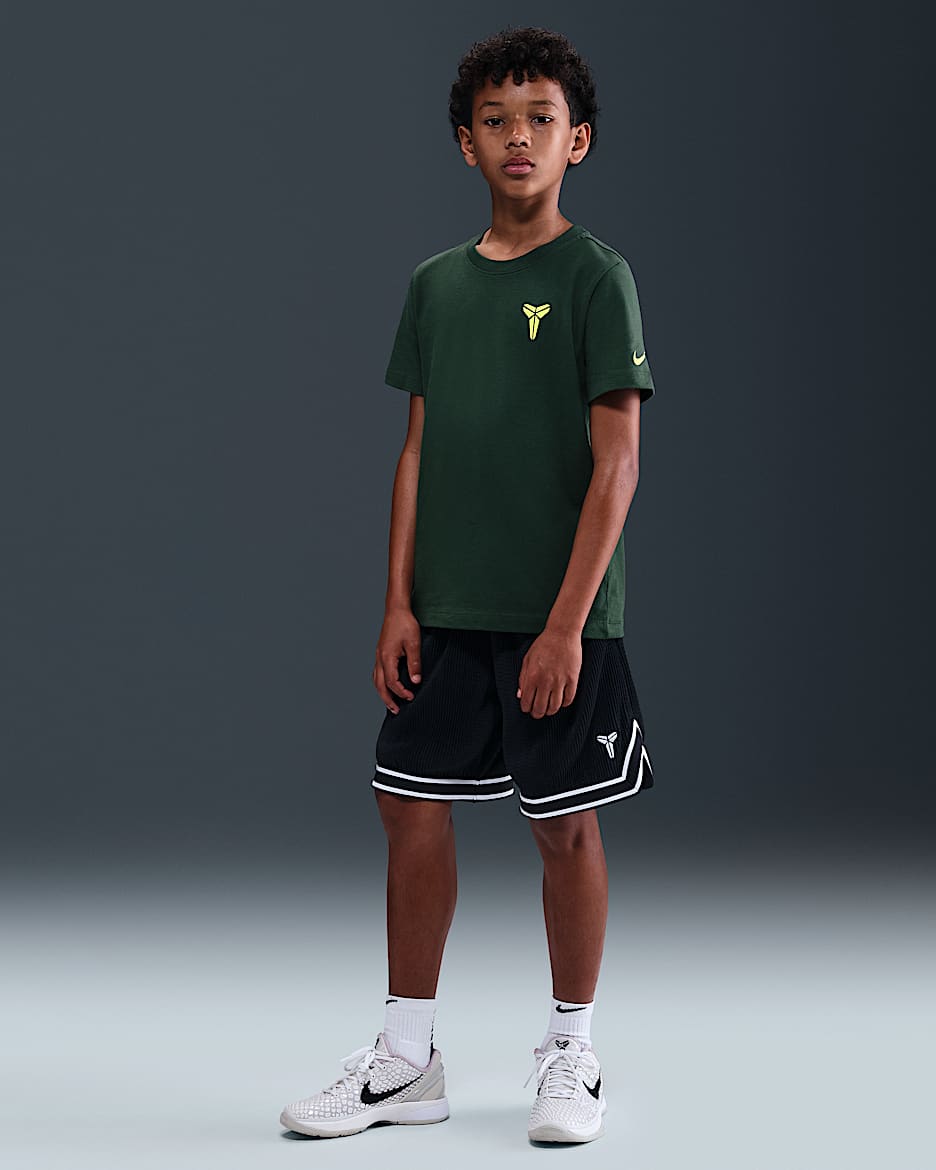 Shorts de básquetbol plisados para niño talla grande Kobe - Negro/Blanco
