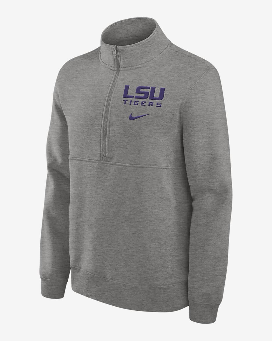 LSU Tigers Primetime Club Men's Nike College 1/2-Zip Crew - Grey Heather