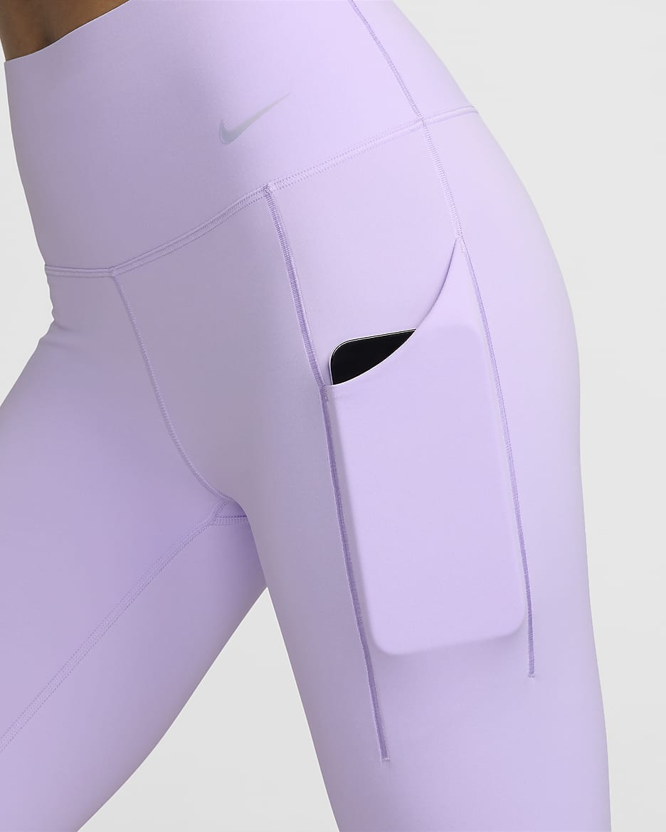 Nike Universa Women's Medium-Support High-Waisted 7/8 Leggings with Pockets - Lilac Bloom/Black