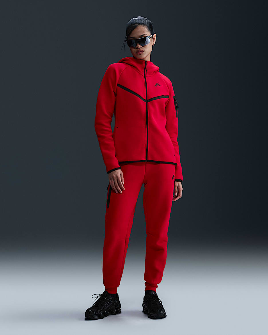 Pantalon de survêtement taille mi-haute Nike Sportswear Tech Fleece pour femme - University Red/Noir