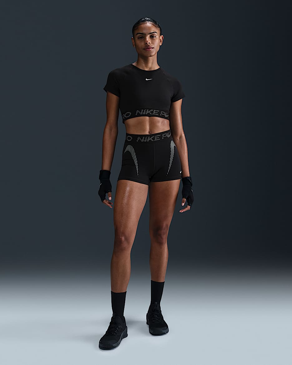 Shorts de ciclismo con gráfico de tiro medio de 8 cm para mujer Nike Pro - Negro/Gris azulado/Blanco/Blanco