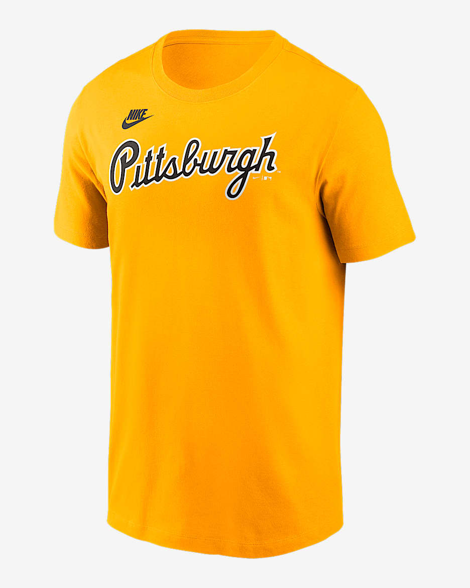 Playera Nike de la MLB para hombre Pittsburgh Pirates Cooperstown Wordmark - Oro