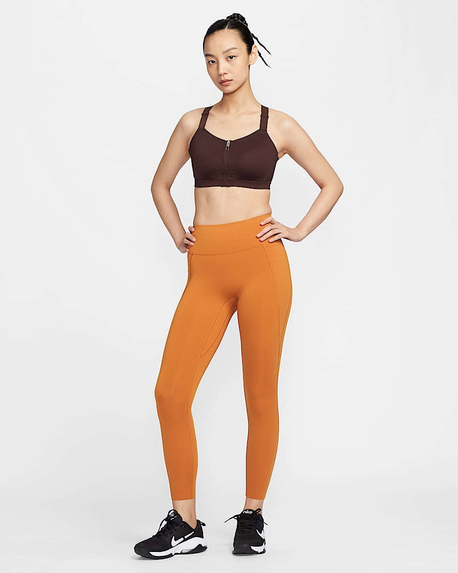 Nike Universa Women's Medium-Support High-Waisted 7/8 Leggings with Pockets - Monarch/Legend Caramel/Rugged Orange
