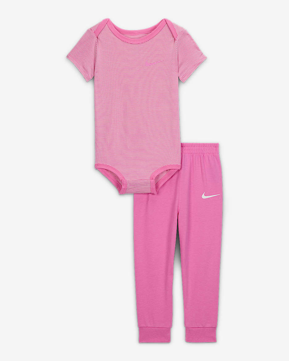 Nike Baby (12-24M) Striped Bodysuit and Joggers Set - Playful Pink