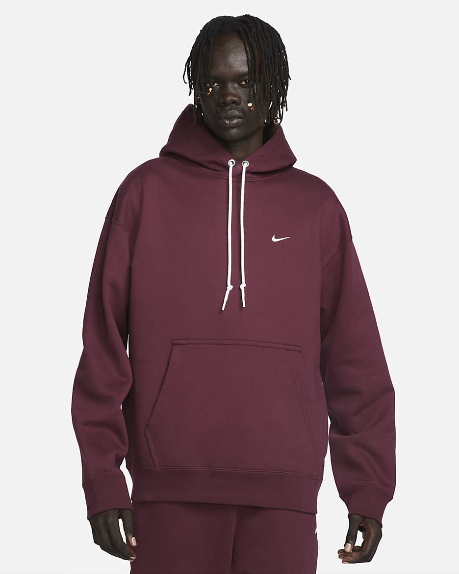 Nike Solo Swoosh Men's Fleece Pullover Hoodie - Night Maroon/White