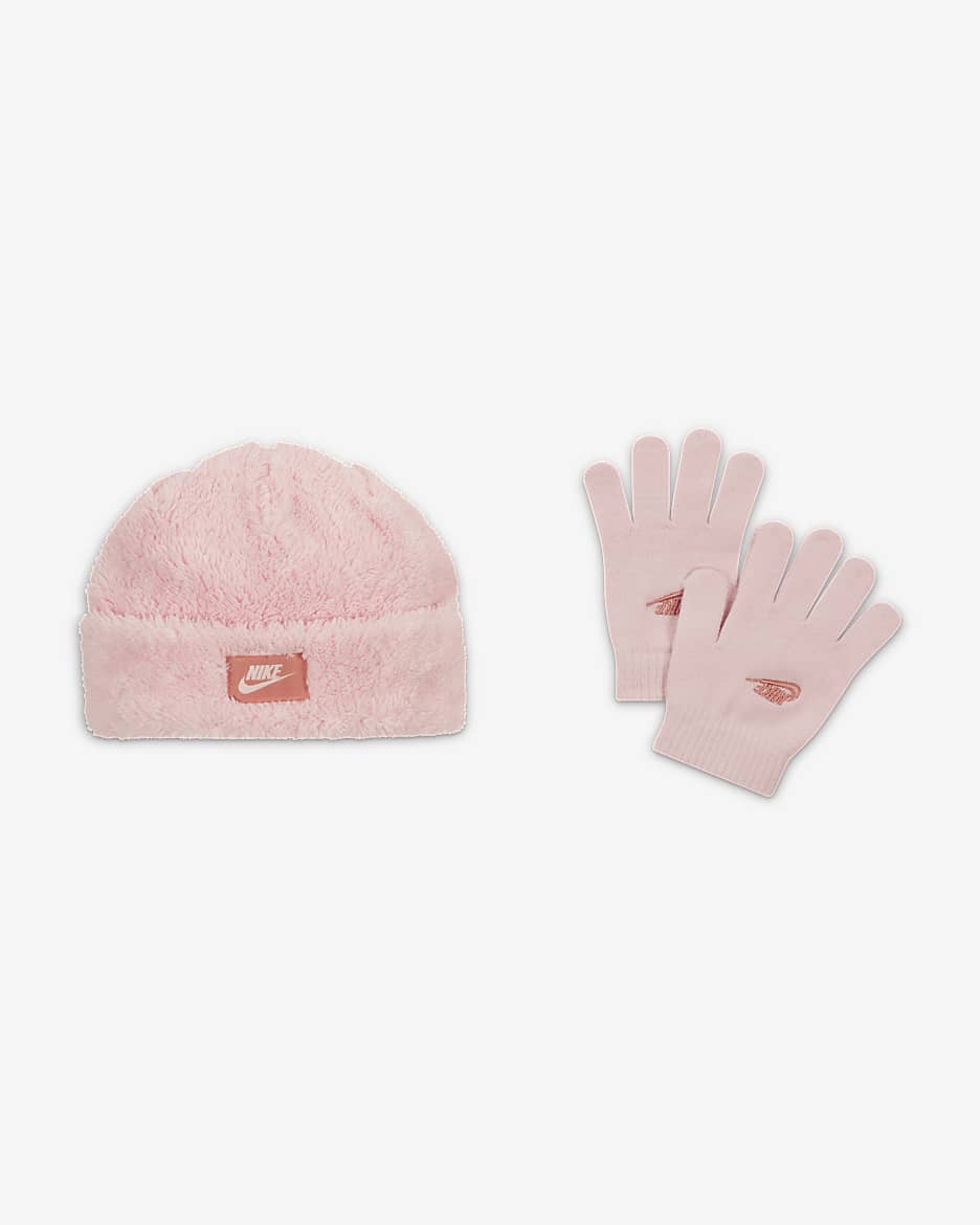 Nike Cozy Peak Beanie and Gloves Set Little Kids 2-Piece Hat Set - Pink Foam
