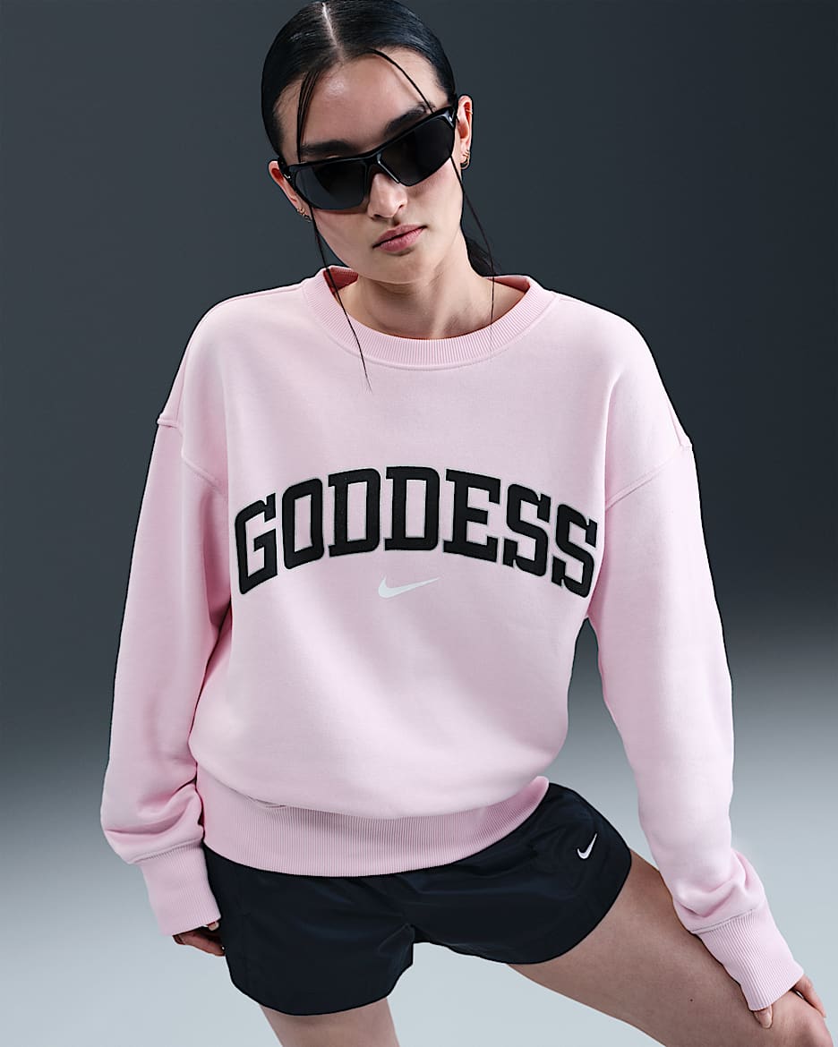 Dámská volnější mikina Nike Sportswear Phoenix Fleece s kulatým výstřihem - Pink Foam/Černá