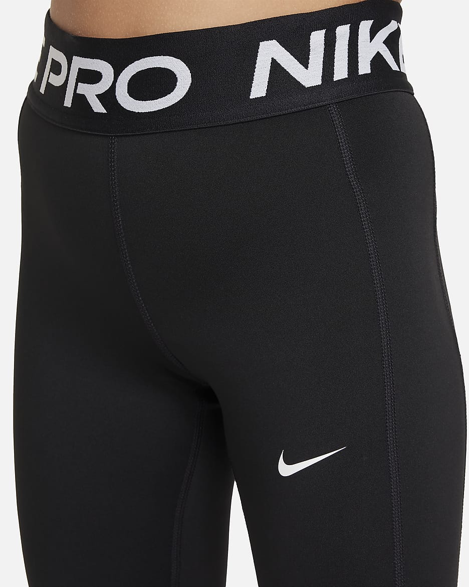 Nike Pro Leak Protection: Dívčí menstruační legíny Dri-FIT - Černá/Bílá