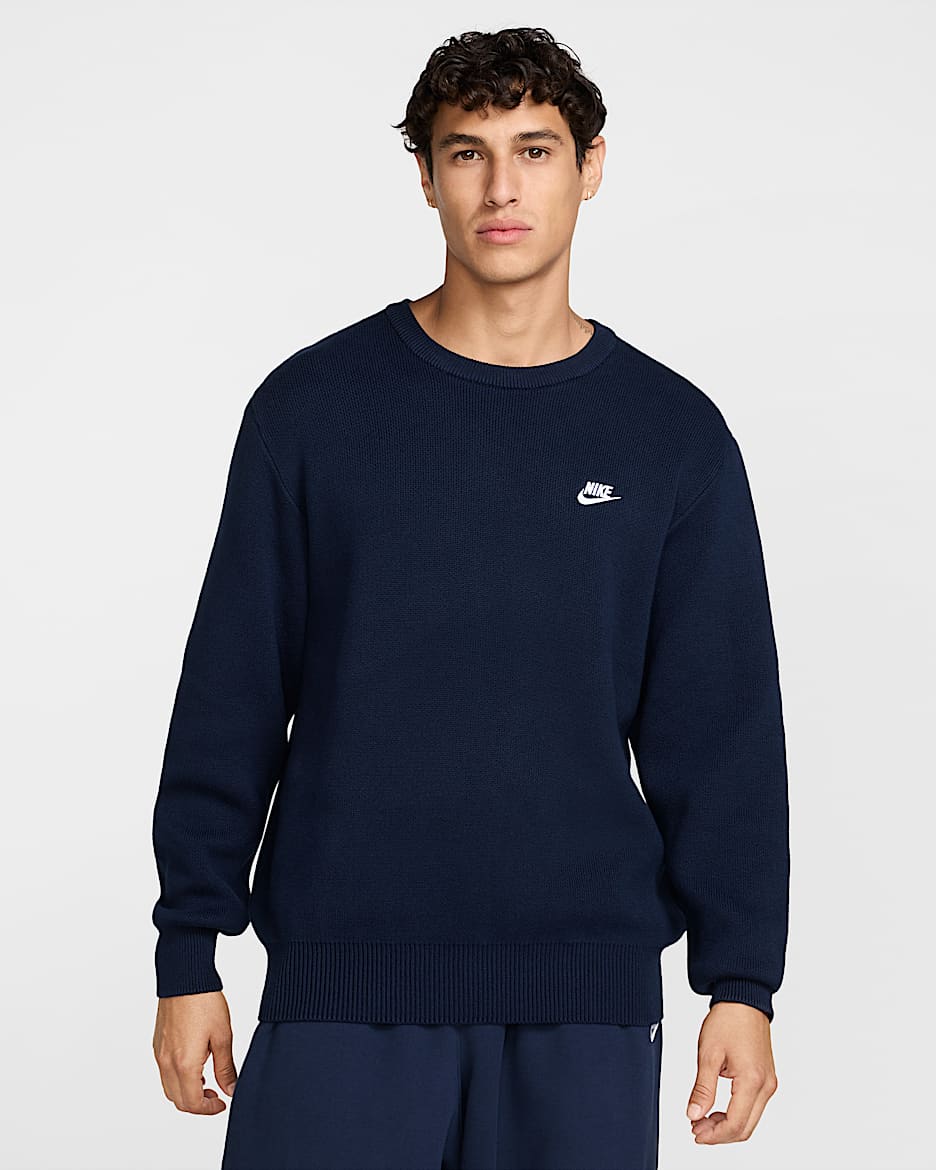 Suéter de cuello redondo para hombre Nike Club - Obsidiana/Blanco
