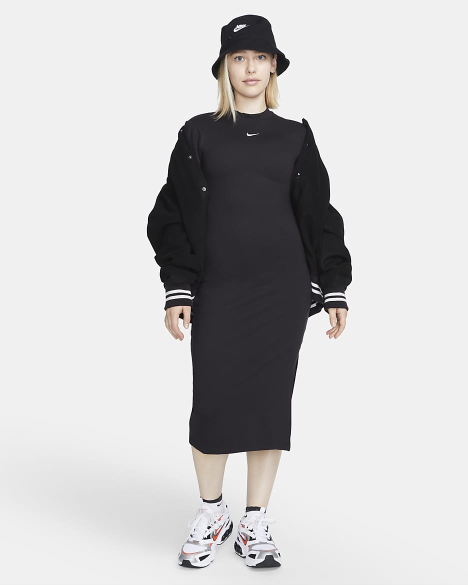 Robe mi-longue ajustée Nike Sportswear Essential pour femme - Noir/Blanc