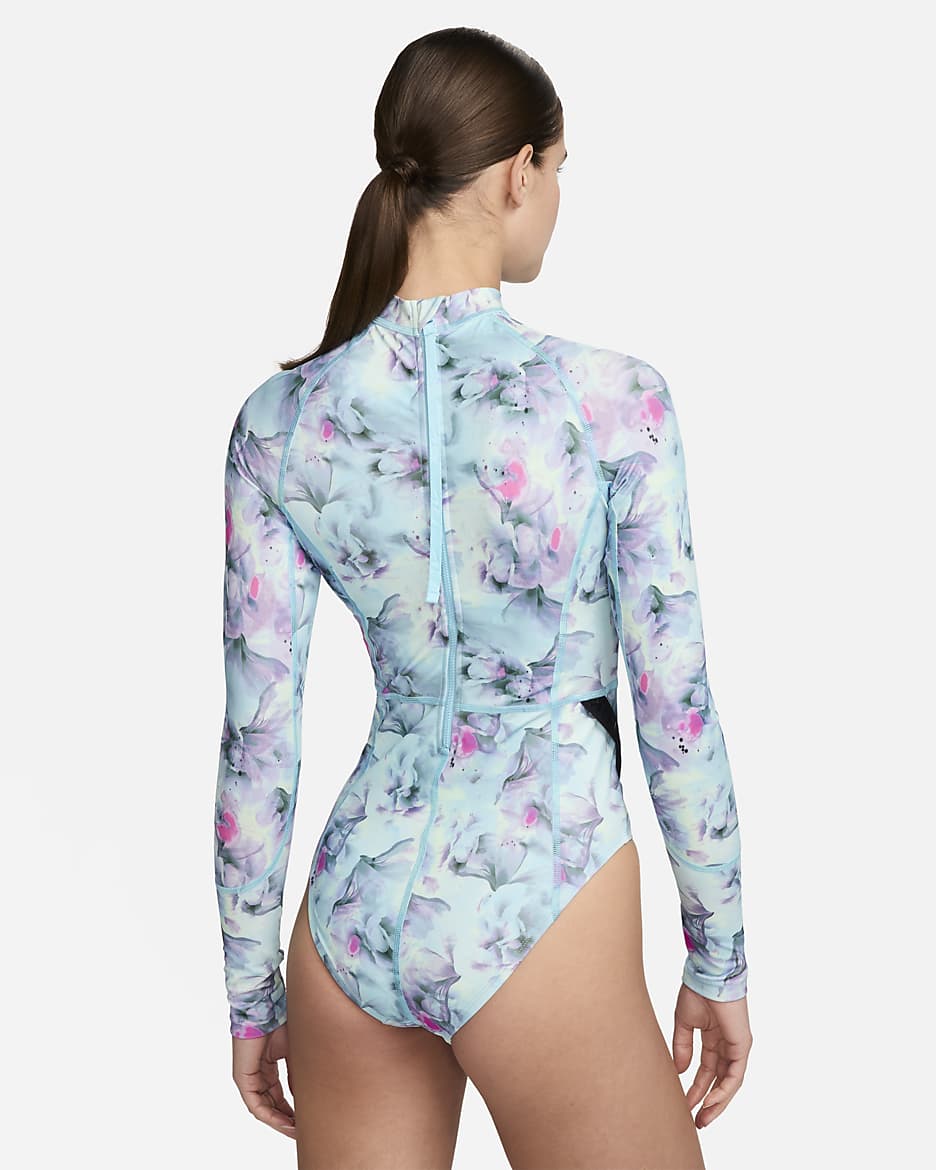 Nike Swim Hydralock Fusion Women's Long-Sleeve One-Piece Swimsuit - Aquarius Blue/Vapour Green/Bicoastal/Black